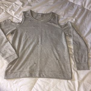 Destroyed cold shoulder grey sweatshirt